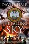 "DAVID HAIR", "THE FALLING SKY", "TALMONT BOOK 3"; Drachenkampfszene mit Kriegern und einem Drachenemblem.