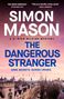 Texte: „SIMON MASON, THE DANGEROUS STRANGER, DARK SECRETS. BURIED CRIMES.“ Stadtansicht mit Kirchtürmen bei Dämmerung.