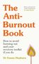"The Anti-Burnout Book" von Dr. Emma Hepburn. Anleitung zur Burnout-Vermeidung und Erholung. Illustration einer fröhlichen Flamme., Buch