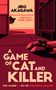 „A Game of Cat and Killer“, schwarze Katze schaut um die Ecke, Schatten einer liegenden Figur.