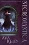 "NECROMANTICA," "AVA REID," "COVER TO BE REVEALED" auf dunkelviolettem Hintergrund mit schwungvollen Linien.