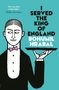 Titel: I Served the King of England. Autor: Bohumil Hrabal. Illustration: Ein Kellner mit Tablett und violetter Fliege., Buch