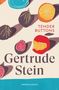 "Tender Buttons", "Gertrude Stein". Zeichnungen von Früchten wie Feigen, Orangen und eine rote Frucht auf beigem Hintergrund., Buch
