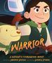 „Warrior: A Patient's Courageous Quest“. Illustration eines mutigen Mädchens mit Hund und Infusionsständer.