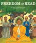 "FREEDOM to READ" – Eine Illustration zeigt eine Gruppe von Menschen unter einem Baum, eine Frau in einem gelben Kleid vorne.