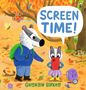 "SCREEN TIME!" in einer Sprechblase. Zwei Dachs-Charaktere stehen im herbstlichen Wald, umgeben von Tieren und Pflanzen., Buch