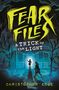 „Fear Files: A Trick of the Light“ in gelben und weißen Buchstaben. Zwei Gestalten vor einem erleuchteten Haus., Buch
