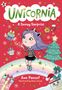 "UNICORNIA: A Snowy Surprise" steht in der Mitte. Ein Mädchen mit Einhorn-Haarreif pustet Glitzer. Weihnachtsbaumszene.