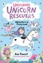 Titel: "Unicornia Unicorn Rescuers: Adventure in Fairy Land". Illustrationsstil: Verspielte Mädchen auf Einhörnern.