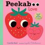 „Peekaboo Love“, „DELUXE GIFT EDITION“, Erdbeer-Illustration mit großen Augen auf rosa Hintergrund.