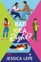Titel "Bad Idea, Right?" von Jessica Lepe. Eine farbenfrohe Illustration mit paar Szenen von Menschen in unterschiedlichen Situationen., Buch