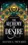 "Darkest Divine Book 2: The Alchemy of Desire, Alexis L. Menard." Illustration mit Schädel, Pflanzen und gotischen Mustern., Buch