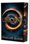 „UNBOUND“ in goldener Schrift mit einem glühenden Ring drumherum. Darunter steht klein „PENELOPE BLOOM“.