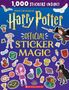 Text: "1,000 Stickers Inside! From the films of Harry Potter Official Sticker Magic." Zahlreiche bunte Aufkleber von Charakteren und Symbolen.
