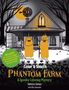 „PHANTOM FARM: A Spooky Coloring Mystery“. Zwei gelbe Geister vor einem Haus, ein Baum und eine Windmühle im Hintergrund., Buch
