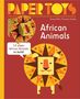 „PAPER TOYS“, „African Animals“, „12 paper African Animals to build!“. Illustration eines Löwens aus Papier., Buch