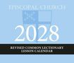 Text: "Episcopal Church 2028, Revised Common Lectionary Lesson Calendar". Hellblauer Hintergrund mit Wappen-Illustration.