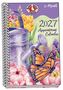 „2027 Calendar“, „A brand new year of delicious recipes...“. Illustration: Kuchen, gelbe Blumen, Fenster, Felder.