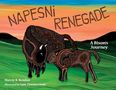 „NAPESNI RENEGADE: A Bison's Journey“. Punktekunst mit zwei Bisons vor einem farbenfrohen Himmel und grüner Landschaft., Buch