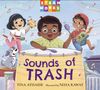"Sounds of Trash" steht in großen Buchstaben. Drei fröhliche Kinder musizieren mit selbstgemachten Instrumenten.