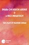 "Dhaba on Devon Avenue & A Nice Indian Boy, Two Plays by Madhuri Shekar." Aquarell-Hintergrund in Orange und Rosa., Buch
