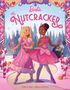 Oben steht "Barbie The Nutcracker". Zwei Figuren in rosa Kleidern in einer winterlichen Szene, umgeben von Süßigkeiten., Buch