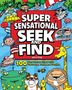 "Super Sensational Seek and Find," Jerry King. Illustration mit Tieren und stilisierten Charakteren in fröhlichen Farben., Buch