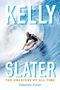 Text: "KELLY SLATER, THE GREATEST OF ALL TIME, Stéphane Cohen." Surfer reitet dynamisch eine große Welle., Buch