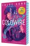 #1 New York Times Bestseller Chloe Gong, Coldwire. Cover noch geheim. Hintergrund in Schwarz mit lila und blauem Verlauf.