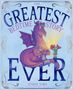 "The Greatest Bedtime Story Ever" steht fett und groß. Ein Drache hält ein schlafendes Kind fest, während eine Person ein Buch zeigt., Buch