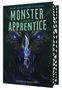 Titel: "Monster and Apprentice". Ein leuchtender Dolch vor einem Monster mit scharfen Zähnen und intensiven Augen.