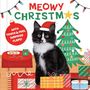 "MEOWY CHRISTMAS" steht groß oben, mit einem Weihnachtsbaum, Geschenken und einer Katze mit Weihnachtsmütze., Buch