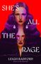 „She’s All the Rage", ein Roman von Leigh Radford. Illustration: Eine Frau mit violettem Haar vor rotem Hintergrund., Buch