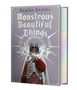 Buchcovertext: "Taylor Grothe, Monstrous Beautiful Things". Illustration mit einer mystischen Figur in rotem Gewand und Krone., Buch