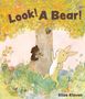 „Look! A Bear!”, Elisa Kleven. Illustration mit einem Baum, Bär und Hase in einer bunten, blühenden Landschaft., Buch