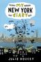 "my NEW YORK diARY" oben, "JULIE DOUCET" unten. Illustration einer gestressten Person vor New York Skyline., Buch