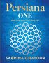 Text: "Persiana One. One Pan. One Tray. One Pot. Sabrina Ghayour." Dekoratives Muster auf blauer Hintergrundstruktur., Buch