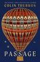 Text: "COLIN THUBRON" und "PASSAGE". Eine bunte Heißluftballon-Illustration auf blauem Hintergrund mit kleinen Vögeln.