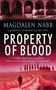 "PROPERTY OF BLOOD" – Ein Kriminalroman von Magdalen Nabb. Ein Mann geht auf einem Feldweg Richtung Zypressen und Gebäude.