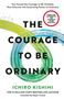Titel: The Courage to Be Ordinary. Autor: Ichiro Kishimi. Farbige Pinselschwünge in Grün und Blau., Buch