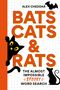 "BATS CATS & RATS" in großen Buchstaben, schwarzer Katze und Maus, Fledermaus-Logo, "THE ALMOST IMPOSSIBLE SPOOKY WORD SEARCH"., Buch