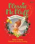 Titel: "Flossie McFluff Saves Christmas". Illustration: Eine kleine Fee mit braunem Haar, umgeben von Weihnachtsdekoration., Buch