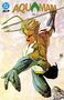 "Aquaman Vol. 3". Illustration eines Mannes in Schuppenanzug mit Dreizack, dynamisch und kraftvoll dargestellt.