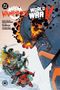 "DC vs Vampires" und "World War V Vol. 2". Helden kämpfen gegen einen riesigen, gepanzerten Gegner. Comics-Illustration., Buch