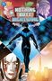 Text: "NOTHING BUTT NIGHTWING." Oben Comic-Charaktere, unten Nightwing in Kostüm mit Stöcken, Hintergrund mit Eiffelturm., Buch