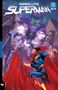 „ABSOLUTE SUPERMAN“ und „ALL IN“ im oberen Bereich. Superman fliegt vor einer riesigen, ominösen Kreatur. Comic-Illustration., Buch
