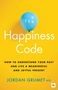 „The Happiness Code“; Anleitung für ein bedeutungsvolles und freudiges Leben. Blauer Ballon auf gelbem Hintergrund., Buch