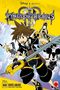 "Kingdom Hearts", Illustration mit Figuren in actionreicher Pose, gelber Schlüssel, schwarzes Outfit, lebhafte Mimik, Disney-Elemente., Buch