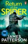 „Return of the Spider“, ein Alex Cross Thriller von James Patterson. Ein Mann hält eine Waffe im Wald, Vögel fliegen.