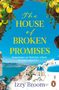 "The House of Broken Promises" von Izzy Broom. Bild von Santorini mit blauen Kuppeln und gelbe Zitronen., Buch